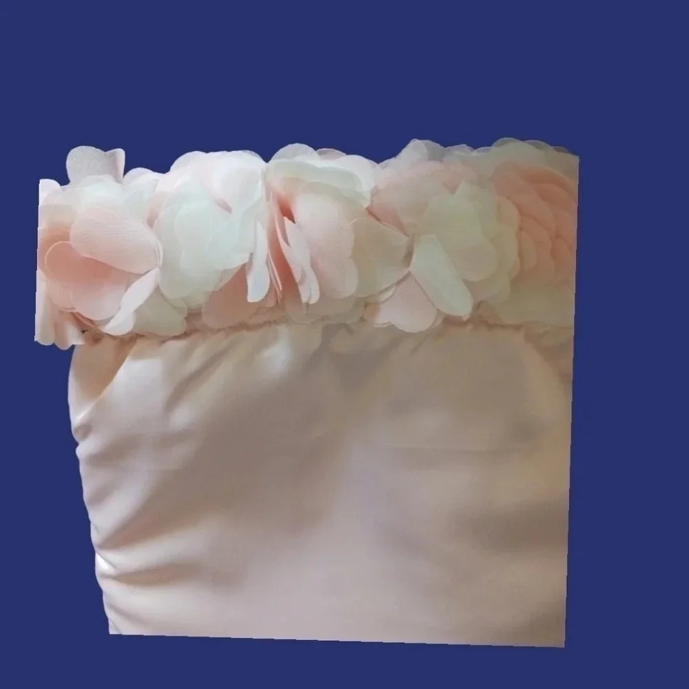 Aimer satin Dragstring Pouch Bag W/Stunning Floral Around The Top Blush Pink - Picture 5 of 14
